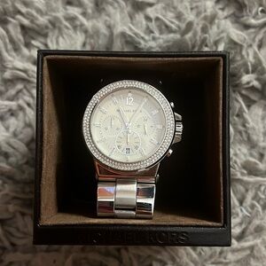 Michael Kors Women's Silver Tone Crystal Glitz Chronograph Watch (MK5385)